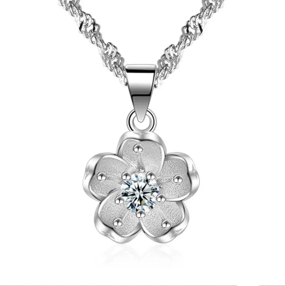 925 Sterling Silver Cherry Blossom Pendant Necklace